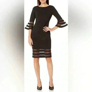 Calvin Klein Women's Size Bell Sleeve Sheath with Sheer Inserts Dress